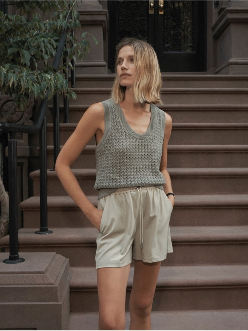 Varley Ferns Open Knit Tank in Shadow